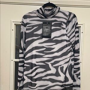 Attitudes Zebra Print Sheer Turtle Top